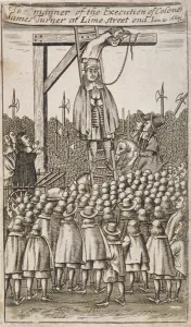 Gallows Prints: Execution of a criminal, Lime Street, City of London, 1664