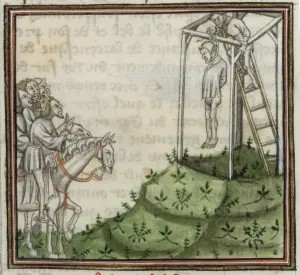 Legal History Prints: The execution of Enguerrand de Marigny. From Grandes Chroniques de France, 14th century
