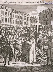 Queen Of England And Ireland Collection: The execution of John Cardmaker and John Warne at Smithfield, 1555, (c1725). Artist