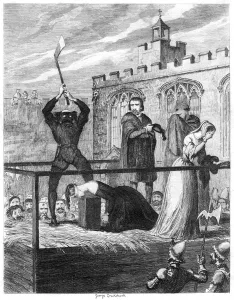 Executioners Block Prints: The execution of Lady Jane Grey, 1554 (1840). Artist: George Cruikshank