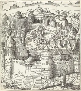 Kaiser Maximilian I Prints: Execution of a Man at a Market-Place of a Town, 1514/1516. Creator: Leonhard Beck