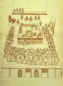 Scaffolding Prints: The execution of Mary, Queen of Scots, 1587. Creator: Robert Beale