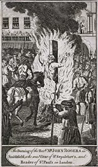 Queen Of England And Ireland Collection: The execution of Reverend John Rogers at Smithfield, 1555, (c1720)