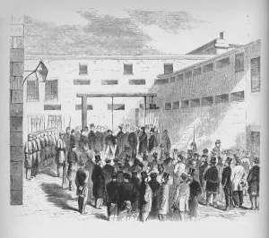John A Kouwenhoven Prints: Execution of slave trader Nathaniel Gordon in the Tombs prison in New York, 1862, (1938)
