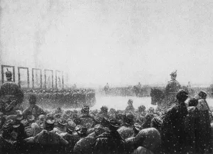 The execution of the terrorists in Russia, 1884-1885. Artist: Vereshchagin, Vasili Vasilyevich (1842-1904) The execution of the terrorists in Russia, 1884-1885. Artist: Vereshchagin, Vasili Vasilyevich (1842-1904)