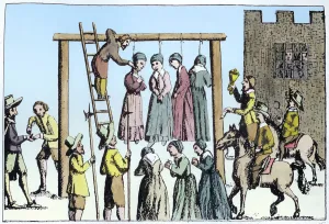 Gallows Prints: An execution of witches in England, 17th century