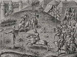 Tents Prints: Exercise of quintain, mid 15th century, (1877). Creator: Unknown