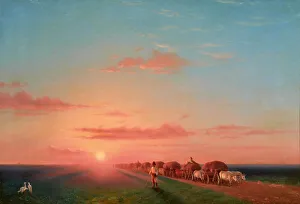 Spring Landscape Prints: Expansive Landscape with the Ox-carts