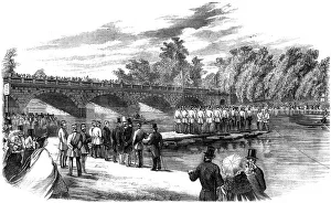 Experiments with Captain Fowkes pontoon bridge on the Serpentine, Hyde Park, London, 1860 Experiments with Captain Fowkes pontoon bridge on the Serpentine, Hyde Park, London, 1860