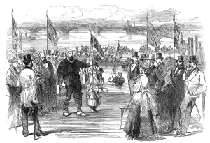 Floating Prints: Experiments with new life-saving apparatus on the Thames, 1869. Creator: Unknown