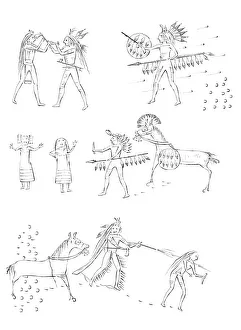 Myers And Co Prints: Exploits of Four Bears, Native American warrior, 1841. Artist: Myers and Co