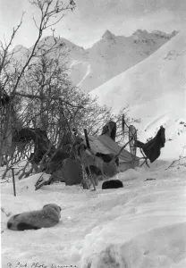 Precaution Prints: Explorer's tent and belongings anchored securely so they won't be blown away