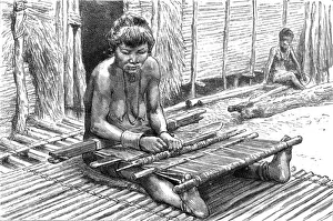 Vietnam Prints: An Exploring Expedition in Unknown Tonquin; A Benong Girl Weaving, 1890. Creator: Unknown