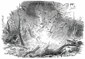First Schleswig War Prints: Explosion of the Laboratory, at Rendsburg, 1850. Creator: Unknown