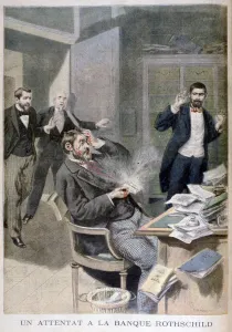 Rothschild Prints: Explosion of a letter bomb sent to Baron Alphonse de Rothschild, 1895. Artist: F Meaulle