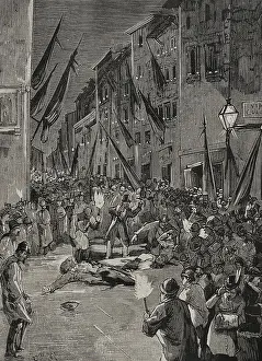 Explosion of an Orsini bomb in Via Guelfa, Florence, Italy, 1878. Creator: Unknown