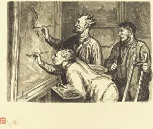 Etienne Prints: Exposition de peinture de 1868 - Le dernier coup de pinceau, 1868. Creator: Etienne Carjat