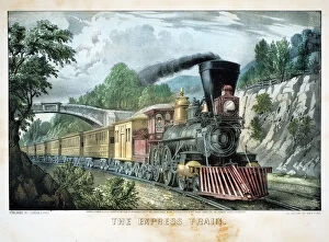 Cowcatcher Gallery: The Express Train, USA, 1870. Artist: Currier and Ives