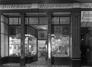 Retail Gallery: Exterior of the Butchery Department, Barnsley Co-op, South Yorkshire, 1956. Artist