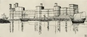 Marjorie Courtney Prints: Exterior of Caernarvon Castle, North Wales, (1931). Artist: Charles Henry Bourne Quennell