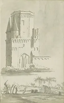 Lodge Prints: Exterior of a church and a landscape with hut