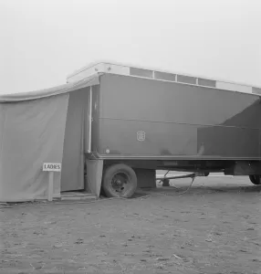 Ladys Prints: Exterior of shower unit, FSA camp