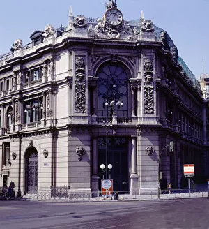 Eduardo Prints: Exterior view of the building of the Bank of Spain in the Alcala Street, Madrid