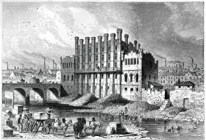 Exterior view of the Castle grinding mill at Sheffield, 1886