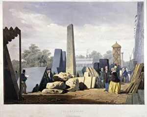 Exterior view of the Great Exhibition building during its construction, Hyde Park, London, 1851