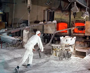 Furnace Room Prints: Extracting a steel bath from the furnace at Ideal Standard in Hull, Humberside, 1967