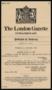 Penn Prints: An extraordinary bulletin by The London Gazette anouncing the death of King George V (1865-1936)