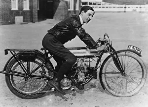 Cyclist Prints: F Ball riding a 1913 Douglas motorbike, (c1913?)
