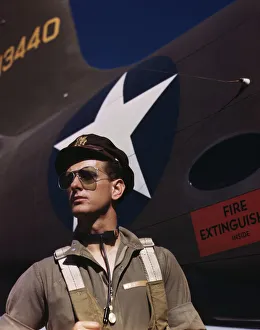 Palmer Alfred T Prints: F. W. Hunter, Army test pilot, Douglas Aircraft Company plant at Long Beach