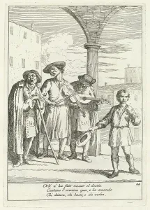 Entertainers Prints: Fà ballar i Cani (Street Entertainer), published 1753. Creator: Gaetano Gherardo Zompini