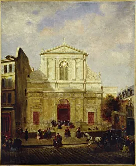 Fiacre Prints: Facade of the Blancs-Manteaux church, 1865, 1865. Creator: Unknown