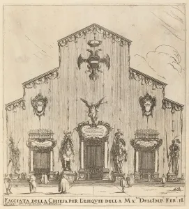Double Headed Eagle Prints: Facade of the Church of San Lorenzo, Florence, 1637. Creator: Stefano della Bella