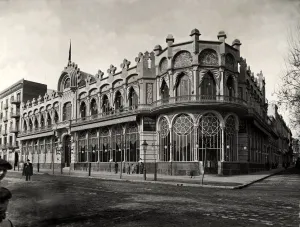 Great Prints: Facade of the modernist building where the dome of the building of the Hotel-Restaurant