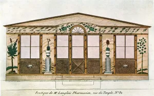 Hector Prints: Facade painting of Langlois Apothecarys Shop, Paris, France, (1928). Creator: Unknown
