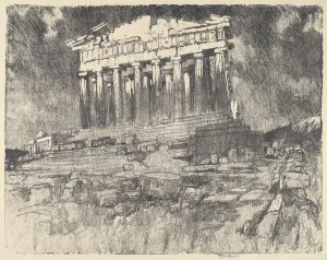Parthenon Prints: The Facade of the Parthenon, Sunset, 1913. Creator: Joseph Pennell