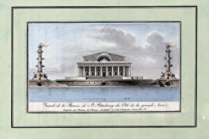 Neva River Collection: Facade of the Stock Exchange Building on the Spit of Vasilyevsky Island, with Two Rostral Columns