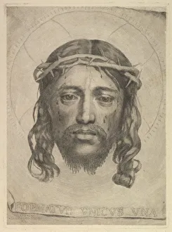 Face of Christ on St. Veronica's Veil, 1735. Creator: Dudesert Face of Christ on St. Veronica's Veil, 1735. Creator: Dudesert