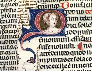Images Dated 23rd May 2013: Face of a lady, illuminated initial letter of Decretals (Liber sextus decretalium