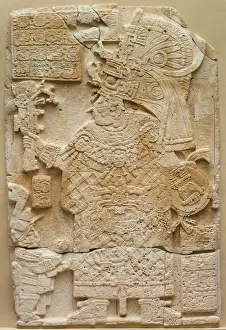 Mesoamerica Prints: Front Face of a Stela (Free-standing Stone with Relief), 692. Creator: Unknown