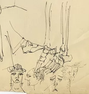 Doodle Gallery: Faces, and bones of the foot, 1953. Creator: Shirley Markham