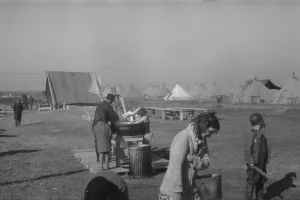 Hygiene Gallery: Facilities for washing in the camp for white flood...at Forrest City, Arkansas, 1937