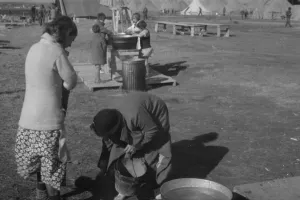 Hygienic Gallery: Facilities for washing in the camp for white flood refugees, Forrest City, Arkansas, 1937