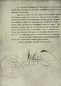 Defeat Collection: Facsimile of the Deed of Abdication of the German Emperor, William II, 1919, (c1920)