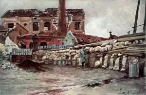Aisne Gallery: Factory Barricade, Soissons, France, 20 May 1915, (1926).Artist: Francois Flameng