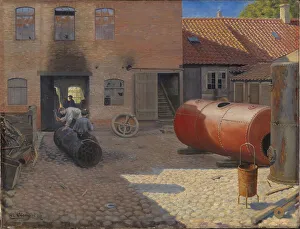Metalworkers Prints: Factory courtyard in a provincial town, 1892. Creator: Gustav Adolf Clemens