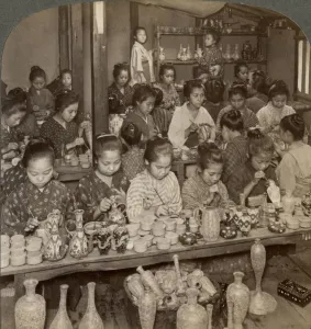 Decorating Prints: Factory girls decorating cheap pottery for the foreign markets